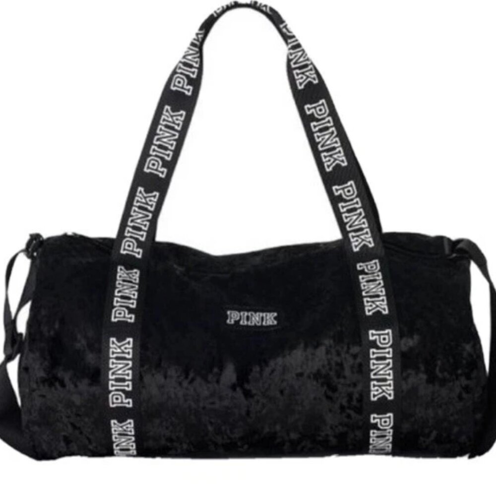 NWT Victoria's Secret PINK Black Velvet Gym Duffle Bag